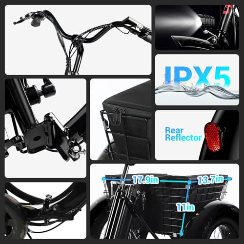 Geemax Electric Tricycle for Adults, 20" x 4.0 Fat Tire Electric Trike, Peak 750W 25MPH 36V 13Ah Lithium Battery UL Certified, Premium 80% Assembled Foldable 3 Wheel Electric Bicycle, Black