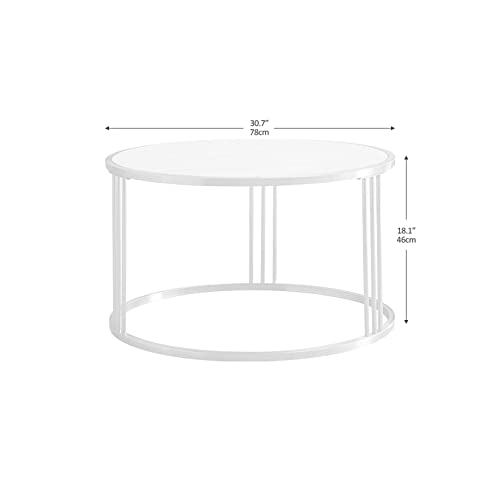 30.7" Round Coffee Table Sintered Stone End Table with Golden Stainless Steel Frame Console Table Modern Living Room Center Cocktail Table for Apartment Home Office