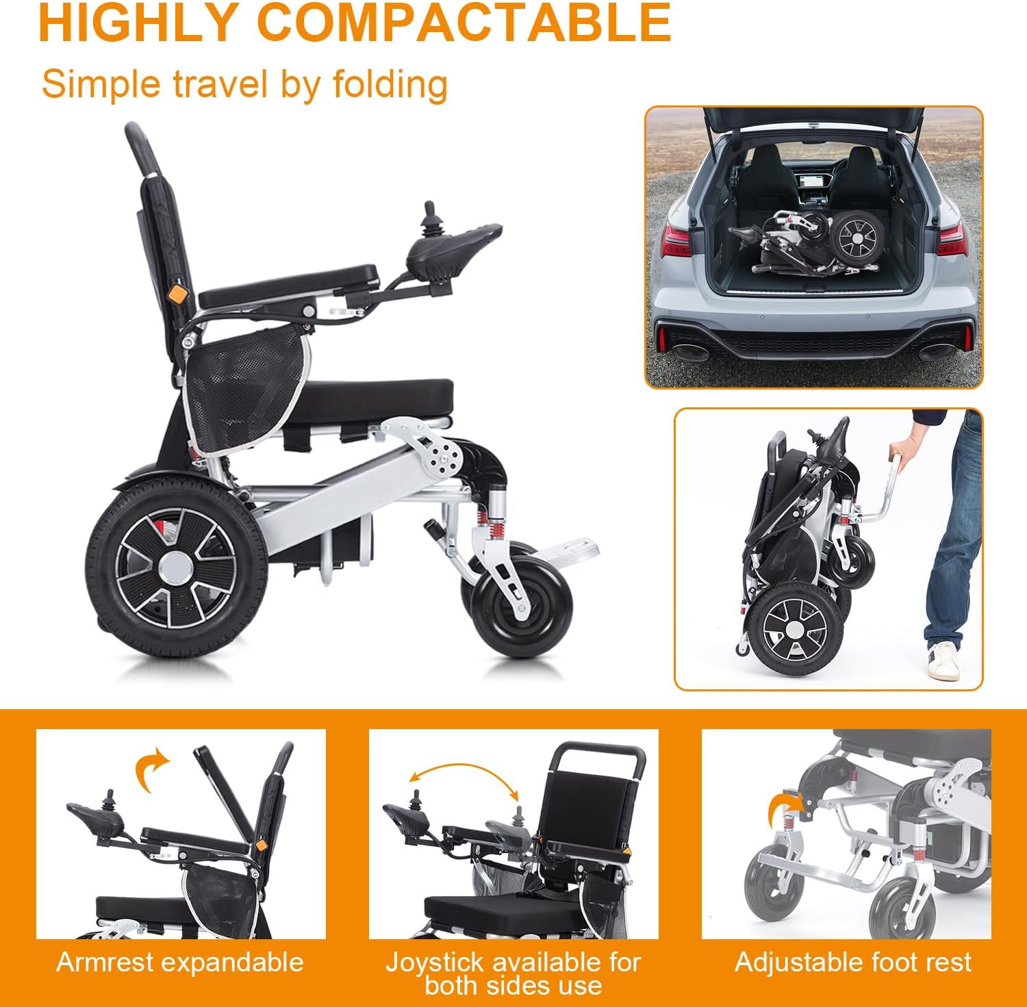 Intelligent Lightweight Foldable Electric Wheelchair, Portable Long Range Motorized Wheelchair,All Terrain Motorized Wheelchair for Adults,Durable Wheelchair -20 mi Cruise Range-Ships from USA