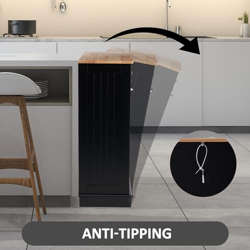 13 Gallons Tilt Out Trash Cabinet Kitchen Waste Bins Modern Kitchen Trash Cabinet with Adjustable Shelf and Hideaway Drawers, Pet Proof Trash Can Holder for Kitchen Living Room, Black