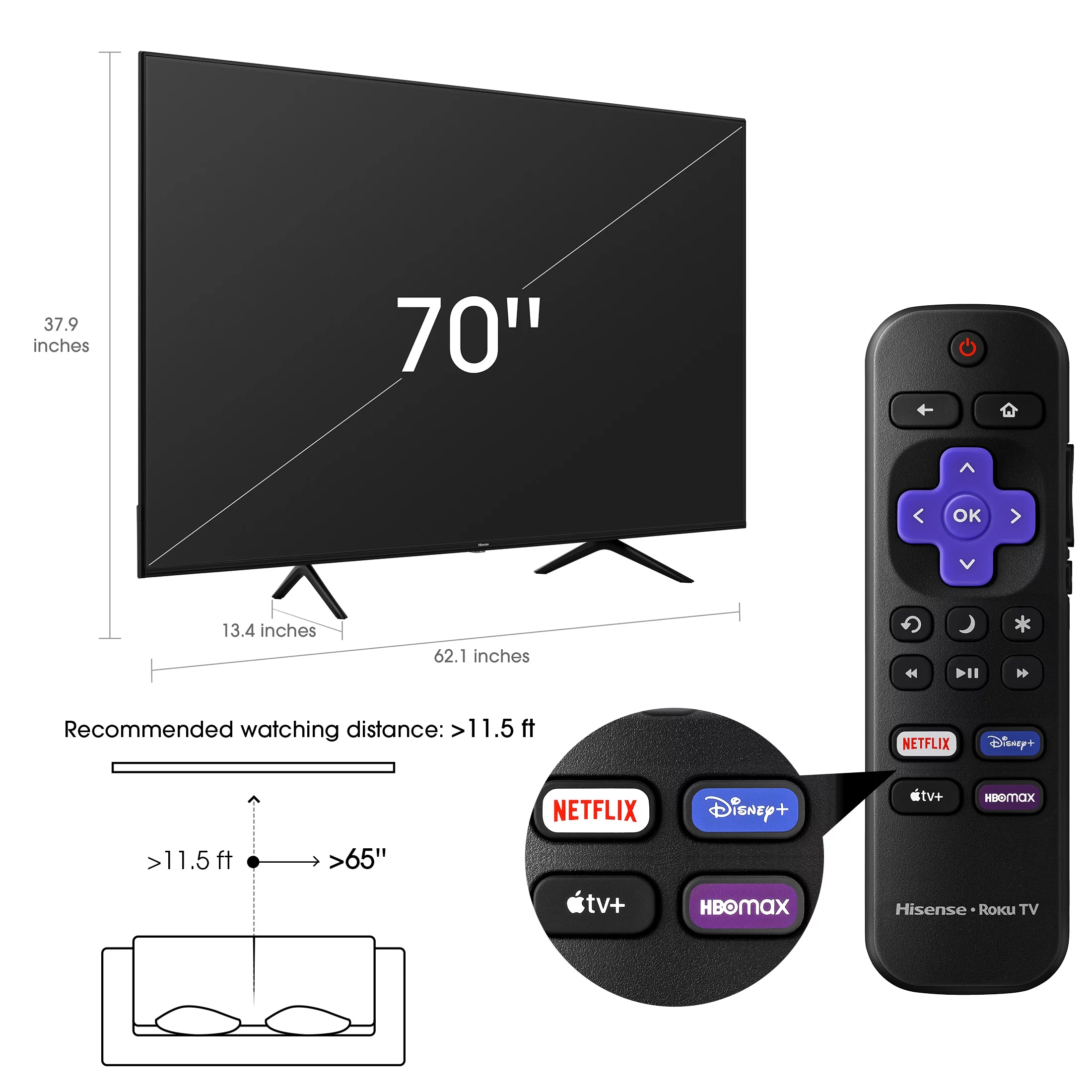 Hisense 70" Class 4K UHD LED LCD Roku Smart TV HDR R6 Series 70R6E4