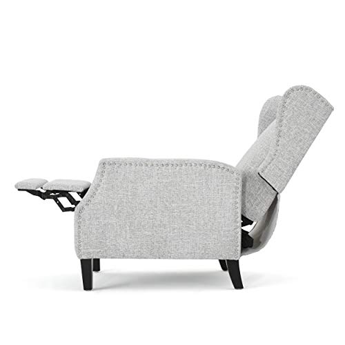 LUMISOL Upholstered Wingback Recliner Chair, Manual Push Back Recliner with Curved Arms, Single Reclining Sofa Chair with Wood Legs and Nailhead Trim for Nursery, Bedroom, Living Room (Light Grey)