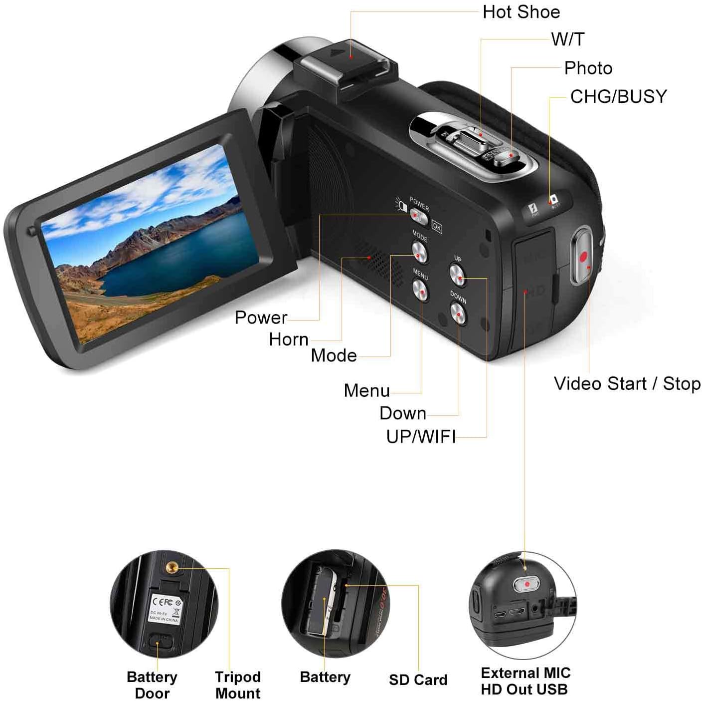 Video Camera Camcorder, Digital YouTube Vlogging Camera FHD 1080P 30FPS 24MP 16X Digital Zoom 3 Inch Touch Screen Video Recorder with Remote Control and Tripod, 2 Batteries Pack of 2