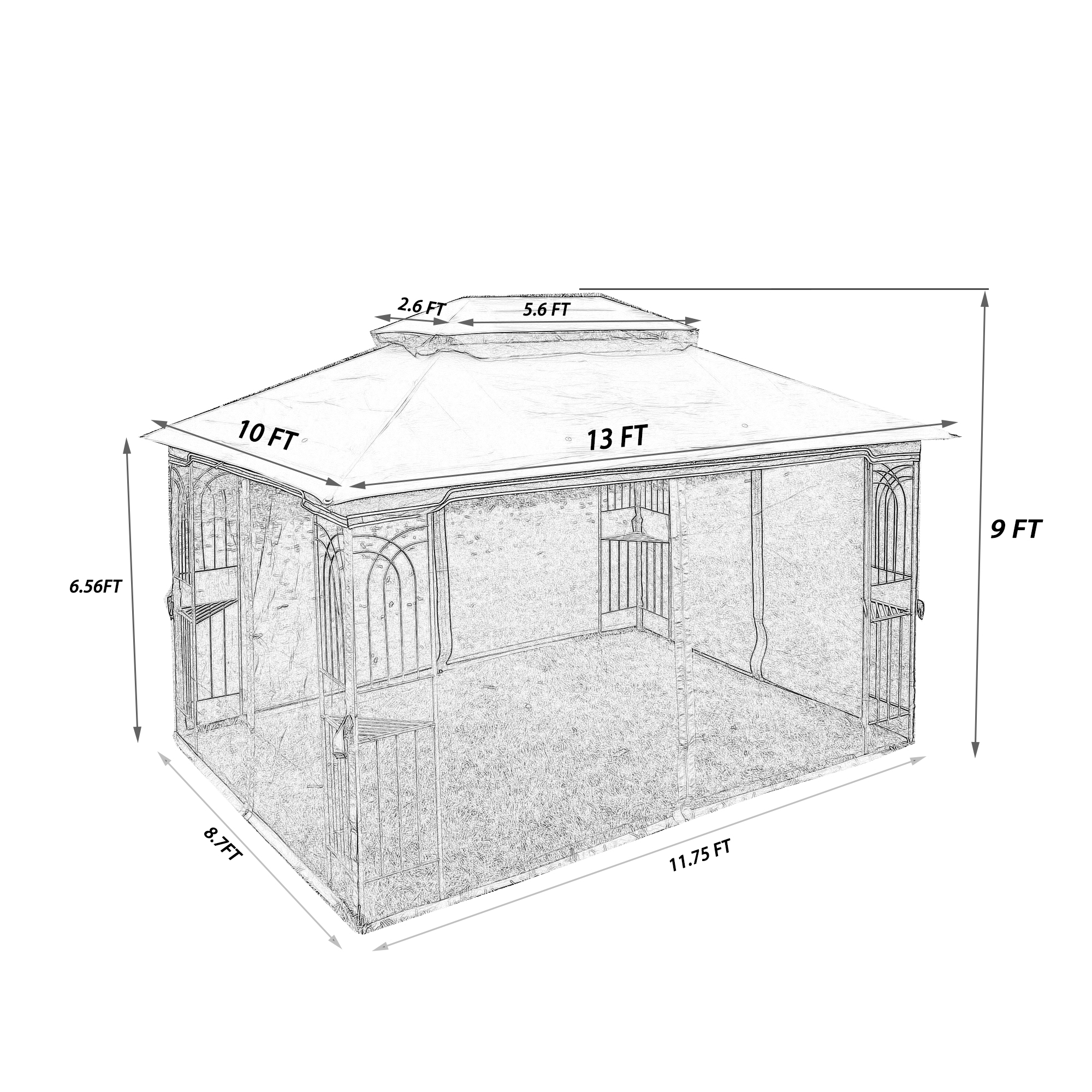 13x10 Outdoor Patio Gazebo Canopy Tent With Ventilated Double Roof And Mosquito net(Detachable Mesh Screen On All Sides),Suitable for Lawn, Garden, Backyard and Deck,Gray