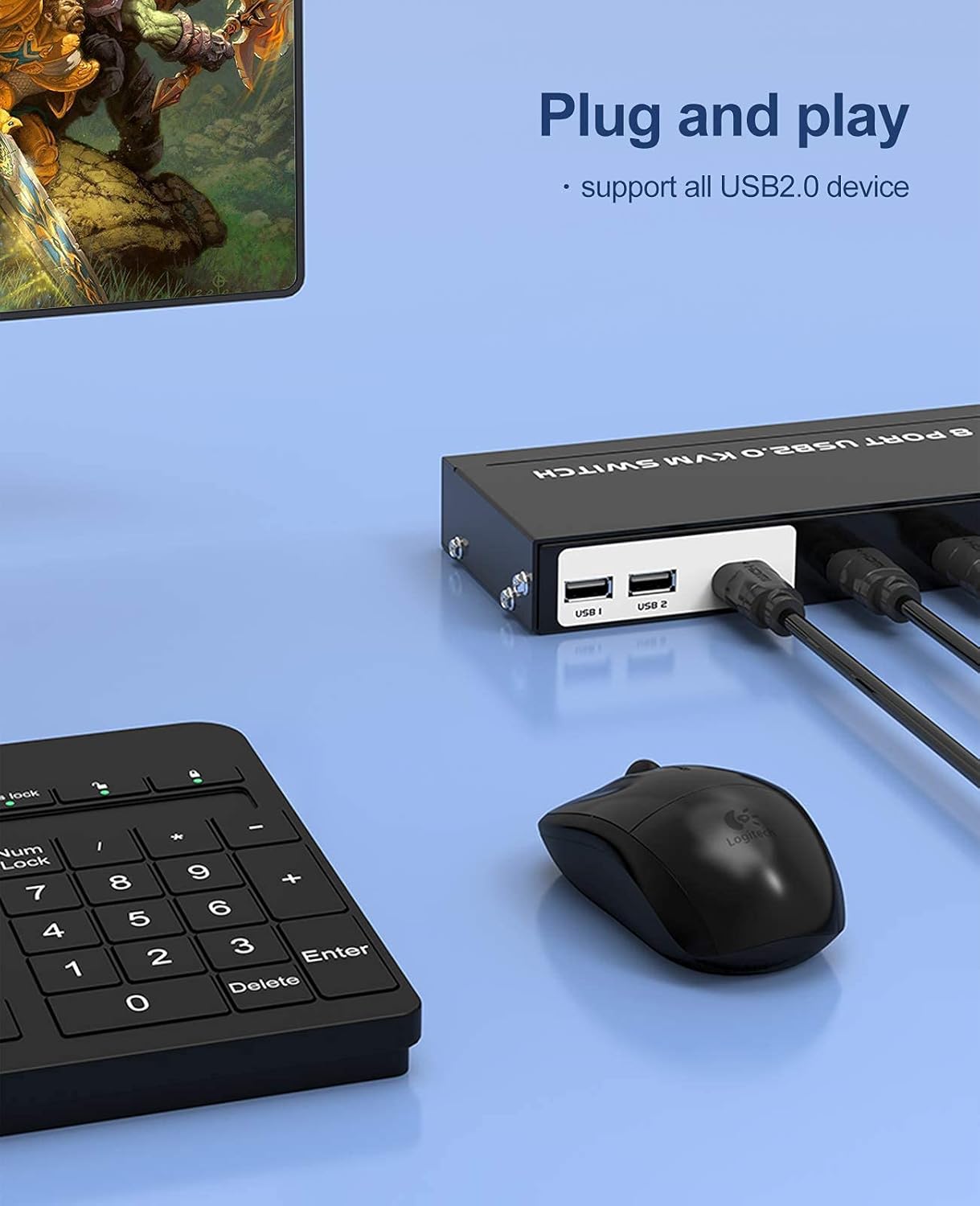 8 Ports KVM Switch HDMI, MT-VIKI 4K 30Hz Rack Mount KVM Switch 8 in 1 Out w/KVM Cables & IR & Desktop Control & 4 USB 2.0 Hub & Rackmount Ears