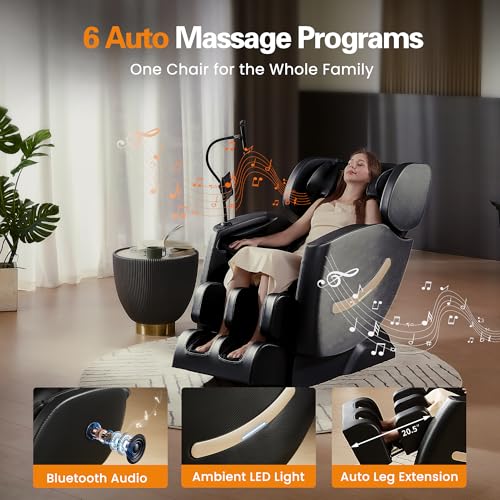 Luxury Zero Gravity Full-Body Massage Chair with Heating, Bluetooth Audio, and Foot Rollers - Home Relaxation Recliner (Velvet Black)