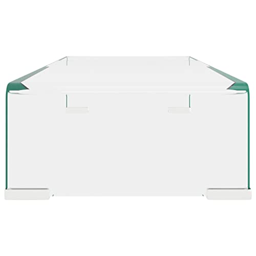 TV Stand/Monitor Riser Glass Clear 23.6"x9.8"x4.3",Glass TV Stand for Monitors and TVs Clear Tempered Glass Shelf for Desktops, Laptops, and Gaming Consoles Modern TV Unit with Riser for Improved View