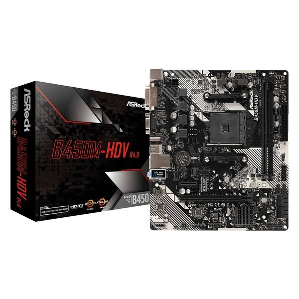 ASRock B450M-HDV AM4 AMD B450 SATA 6Gb/s USB 3.1 HDMI Micro ATX AMD Motherboard