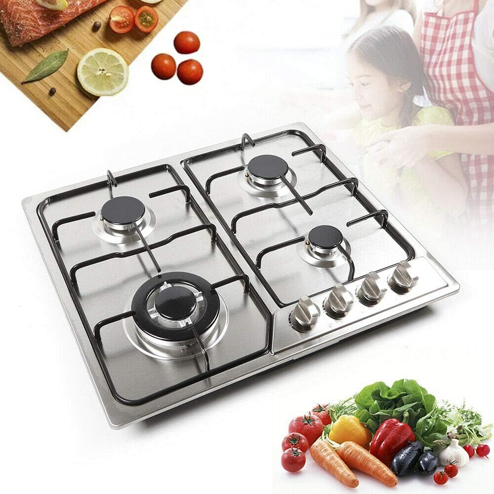 Gas Cooktop 23 inches 4 Burners Gas Stove - gas hob stovetop Stainless Steel Cooktop 4Sealed Burners Cast Iron Grates Built-in Gas Stove Top LPG/NG Gas Cooktop Thermocouple Protection