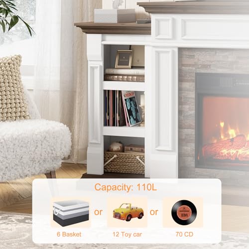 70" Electric Fireplace with Mantel, Fireplace TV Stand for TVs Up to 80 Inch, Farmhouse Entertainment Center with Storage, Realistic Stacked Stone Surround with Remote Control for Living Room,Bedroom