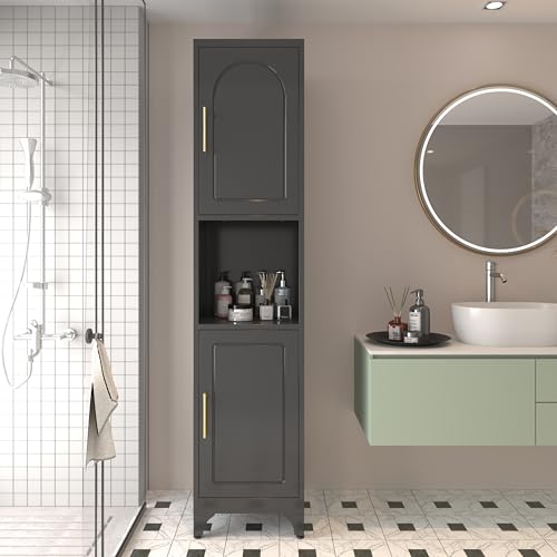 Kitchen Pantry Cabinet with Acrylic Glass Doors, 75" Metal Kitchen Hutch with Countertop, Adjustable Shelves, Freestanding Food Pantry Cabinet for Living, Dining Room, Black, Assembly Required