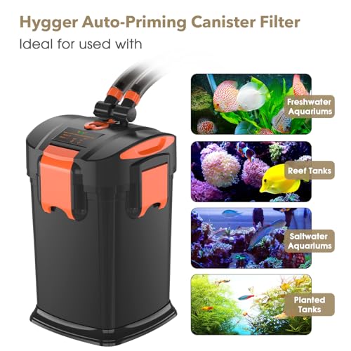 hygger Quiet Self-Priming Canister Filter with U-V Light Option Foam Ceramic Rings External Fish Tank Filter for Freshwater Saltwater Aquarium 20 to 150 Gallon