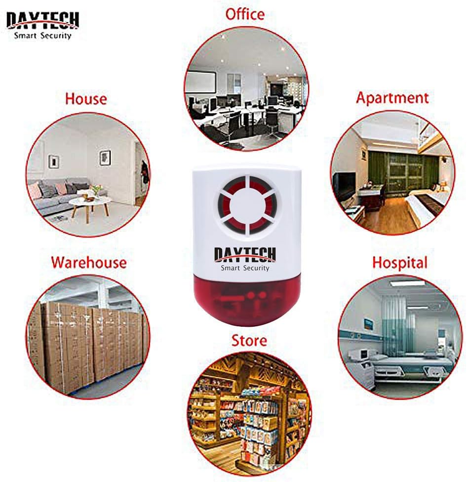 Daytech Remote Emergency Strobe Siren Alarm Kit Waterproof Outdoor Loud Panic Sos Warning System for Business Home Shop Hotel School 800ft 1 Red Flashing Siren+ 4 Call Buttons
