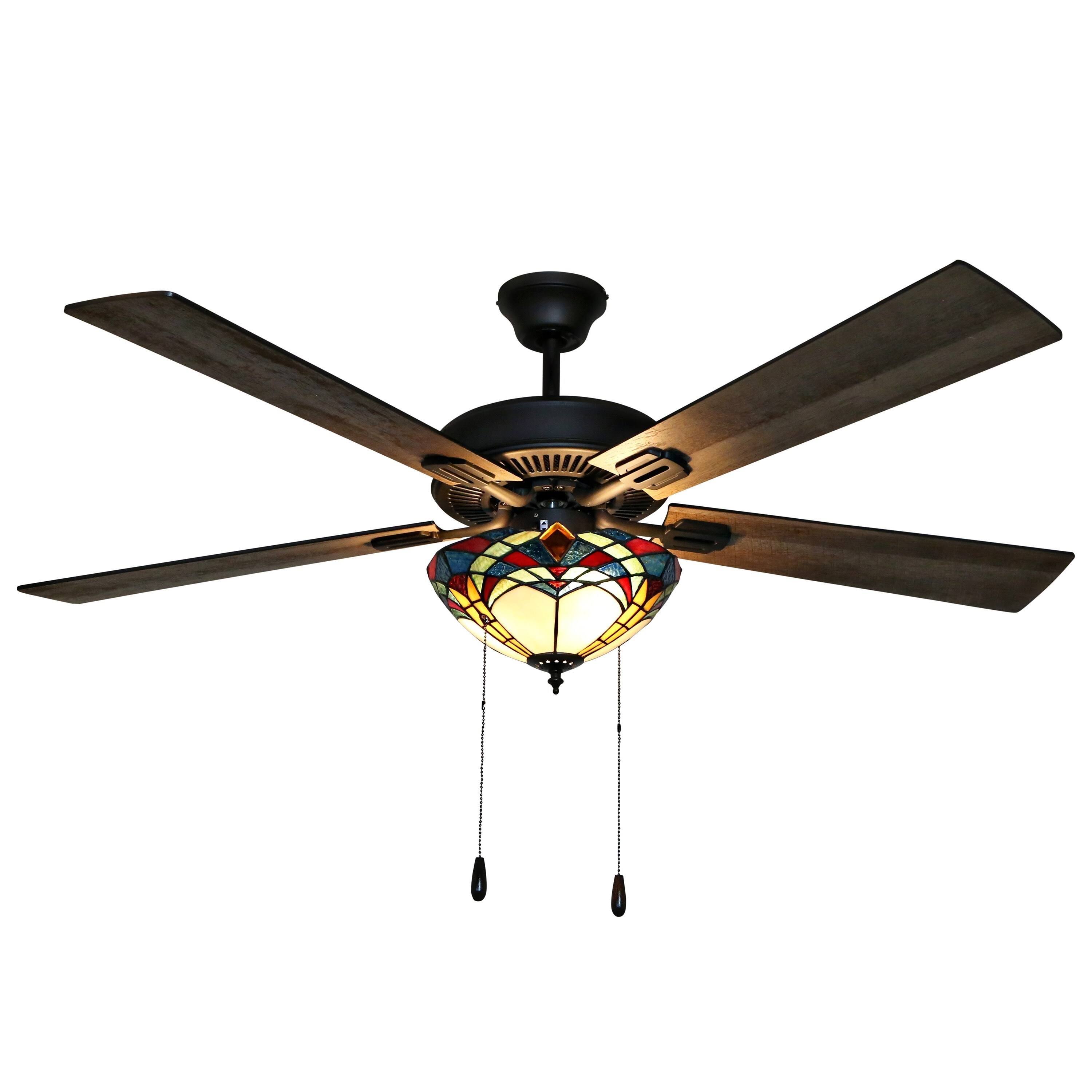 Copper Grove Thionville 5-Blade Bronze and Stained Glass Ceiling Fan - 52x22L x 52x22W x 20x22H 27316973