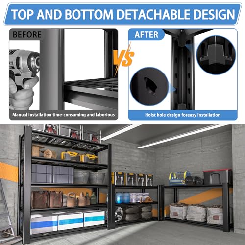 5-Tier Heavy Duty Garage Shelving Unit with Wire Shelves,3000 LBS Capacity Metal Storage Rack 76"H x 60"W x 24"D,Adjustable Boltless Steel Shelves for Garage,Basement,Pantry,Warehouse.1 Pack