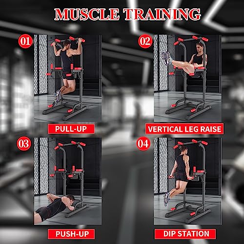 Power Tower Dip Station, Pull Up Bar Station & Multi-Function Gym Equipment For Home Strength Training Adujustable Height Up to 85.5",Load 350LBS