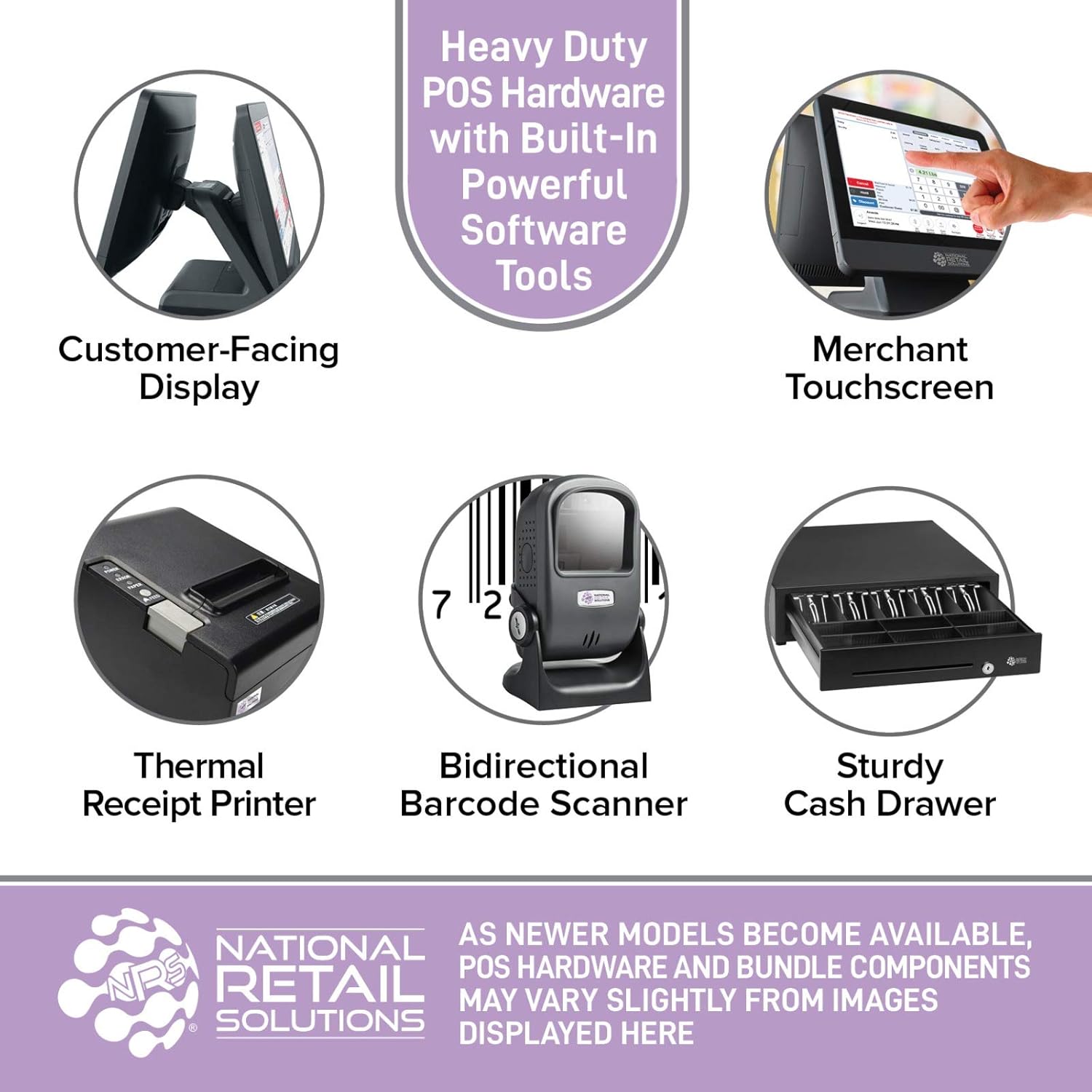 NRS LITE Cash Register for Small Businesses (USA ONLY) - POS System Bundle Includes - Merchant Touch Screen Monitor with Customer-Facing Display, Barcode Scanner & Thermal Receipt Printer