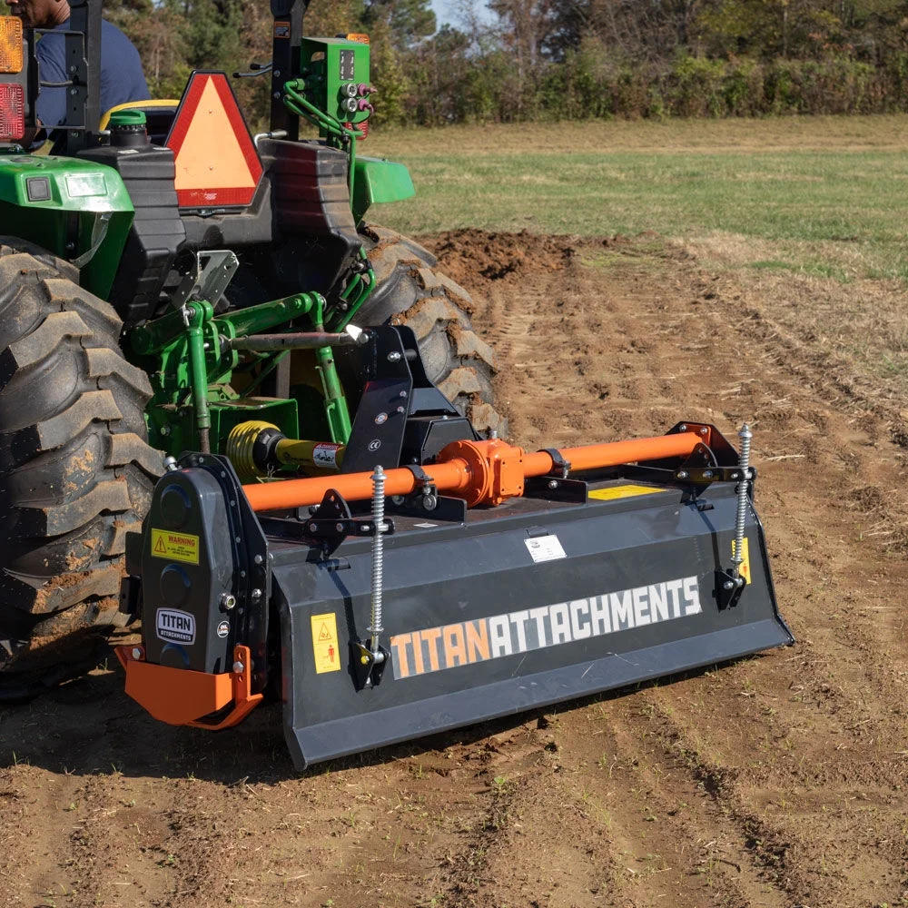Titan Attachments 3 Point 72in PTO Driven Rotary Tiller, Category 1 Tractors, Single Speed Gear Drive, L-Shaped Tines Work 5in Deep