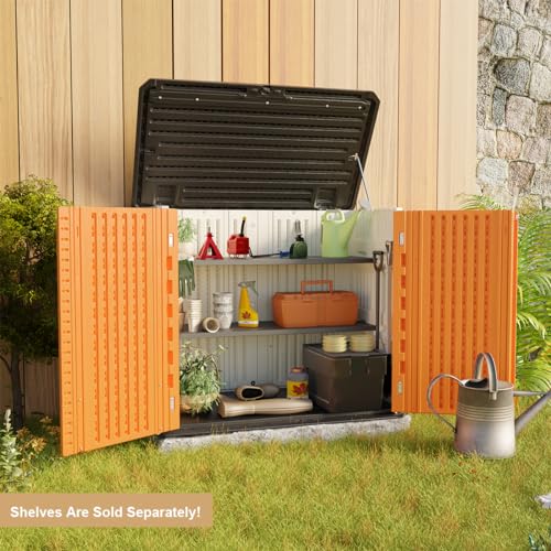 KINYING Larger Outdoor Storage Shed Weather Resistance, Resin Sheds & Outdoor Storage for Garden, Patios, Backyards, 48 Cu.Ft Tool Shed for Garbage Cans, Lawn Mower, Garden Tools,Black
