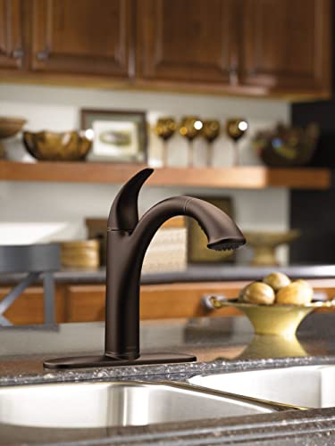 Moen Camerist Oil-Rubbed Bronze One-Handle, Single Hole Kitchen Faucet with Pullout Spout, Bathroom Sink has Deck Plate for Three-Hole Countertop, Drain Trim Included, 7545ORB