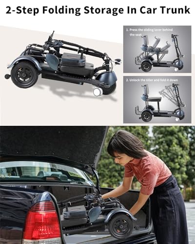 Folding Mobility Scooter Lightweight Mobility Scooters for Seniors,Small Electric Portable Mobility Scooters Handicap Scooters for Adults,20 Miles Long 3 Wheel Mobility Scooter (Black)