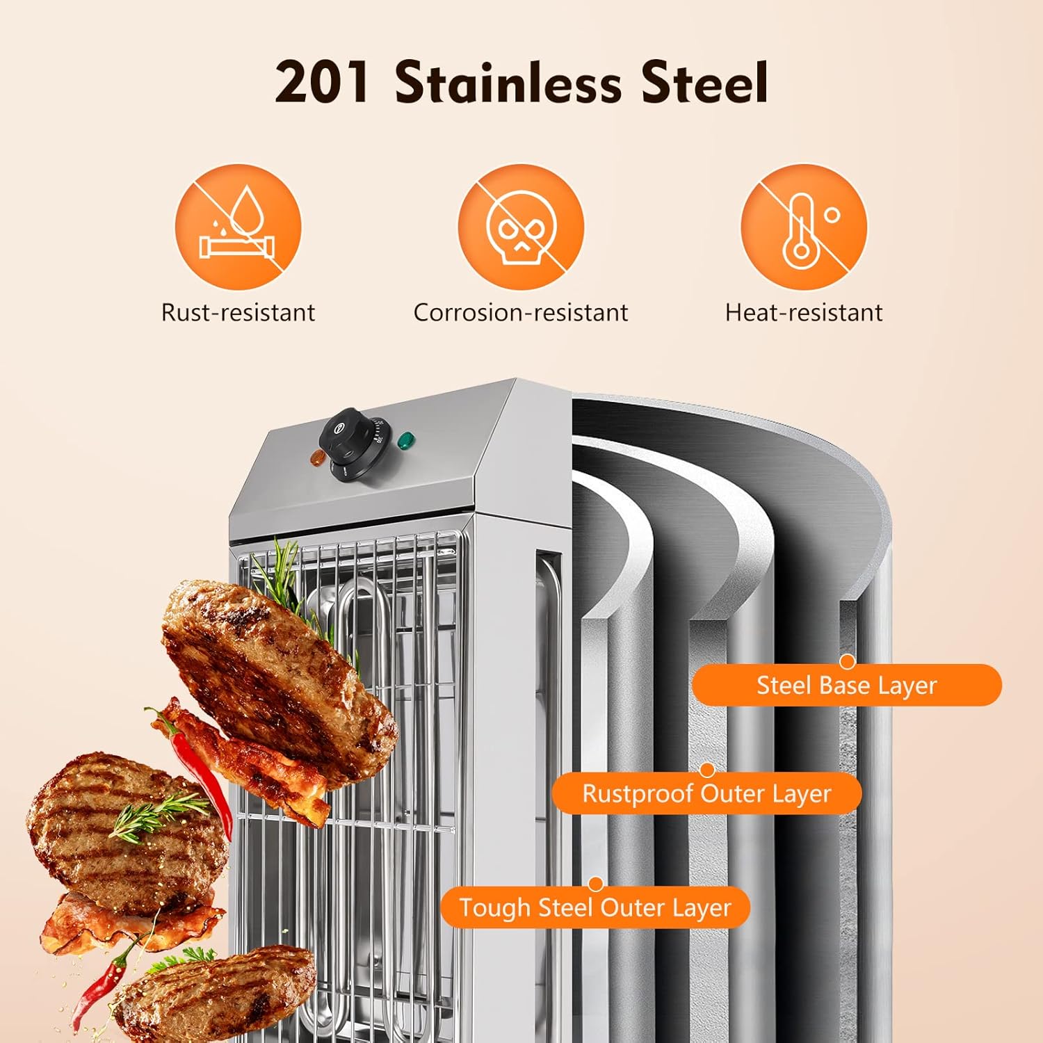Indoor & Outdoor Electric Grill Searing Grill with Adjustable Temperature Control 572°F, 110V 1800W Electric BBQ Grill, Nonstick Cooking Surface, Dishwasher Safe Removable Grill & Grease Catcher Tray