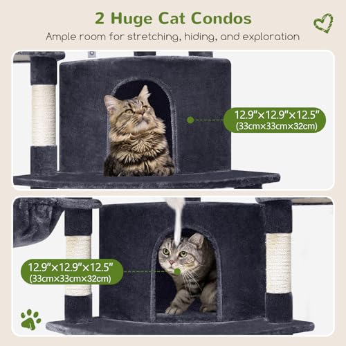 Globlazer Corner Cat Tree for Large Cats, 66inch Tall Curved Series Large Cat Tower for Multiple Indoor Cats with 6 Scratching Posts, 2 Spacious Cat Condos, Hammock, Hanging Basket, C66, Beige