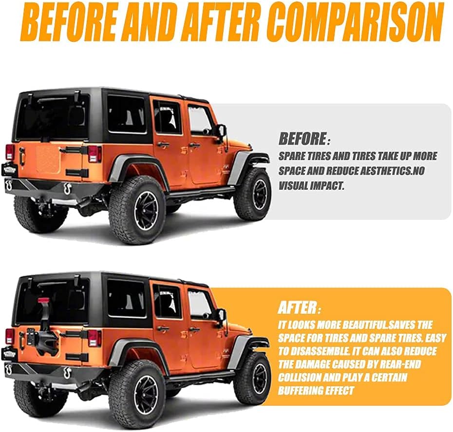 Spare Tire Holder Mounting Bracket Tire Carrier Rack With 3rd Third Center High Mount Brake Light Without Line Compatible With 2018 Jeep Wrangler JK Unlimited 2007-2017 Wrangler Replace 55397217AJ