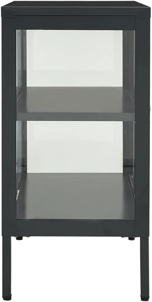 Asomie Sideboard Anthracite 27.6"x13.8"x27.6" Steel and Glass Home Furniture Cabinets Fashion Kitchen Indoor Storage Buffets Sideboards Storage Cabinet US Stock Fast Shipment Anthracite