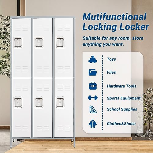 72" Metal Locker for Employees 3 Doors Gray&White Steel Storage Locker for Office, School, Gym - Metal Storage Cabinets for Home, Office, Gym, School