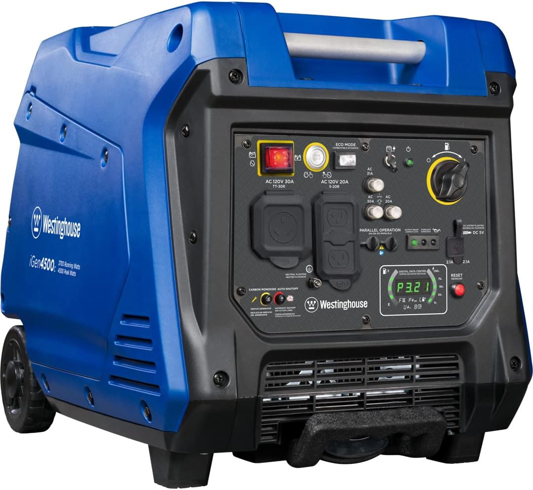 Westinghouse Outdoor Power Equipment iGen4500 Super Quiet Portable Inverter Generator 3700 Rated & 4500 Peak Watts, Gas Powered, Electric Start, RV Ready, CARB Compliant