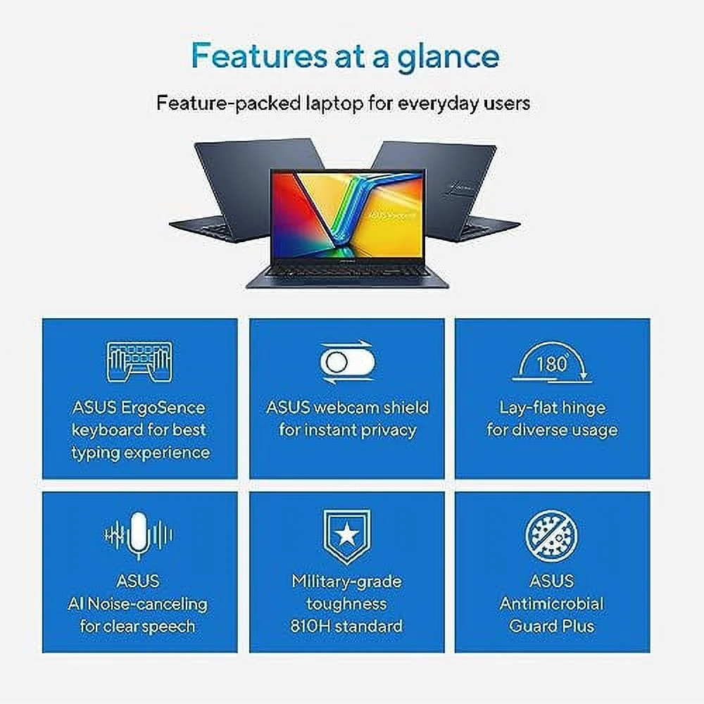 ASUS Vivobook 15 Laptop, 15.6" FHD Display, Intel Core i3-1215U Processor, 16GB RAM, 1TB SSD, Intel UHD Graphics, Student & Business, Thin and Light, Wi-Fi, Windows 11 Home in S Mode, Quiet Blue