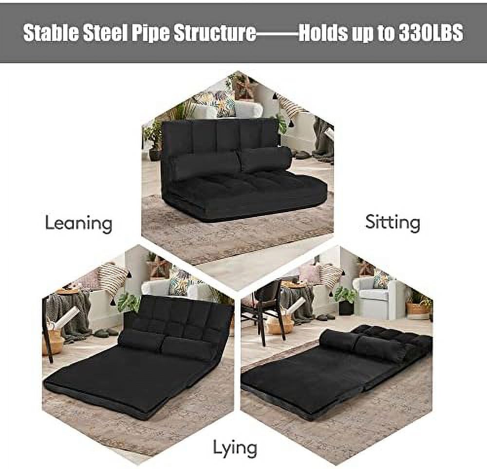 RUNFAYBIU Foldable Floor Sofa  6-Position Adjustable Lounge Couch with 2 Pillows &amp; Suede Cloth Cover  Modern Lounge Mattress Video Gaming Lazy Couch  Floor Seating Sofa  71" x 44.