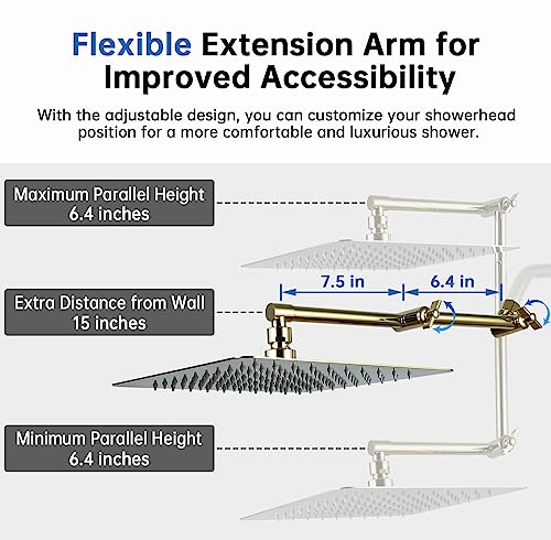 G-Promise All Metal 12 Inch Rainfall Shower Head with Handheld Spray Combo| 3 Settings Diverter|Adjustable Extension Arm with Lock Joints |71 Inches Stainless Steel Hose (Oil Rubbed Bronze)