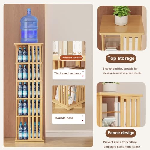 Bamboo 360 Rotating Bookshelf, 6Tier Rotating Bookshelf Tower with Open Design Shelving, Simple Household Bamboo Book Shelf Organizer for Living Room Study Room Office (Color : Wood Color)