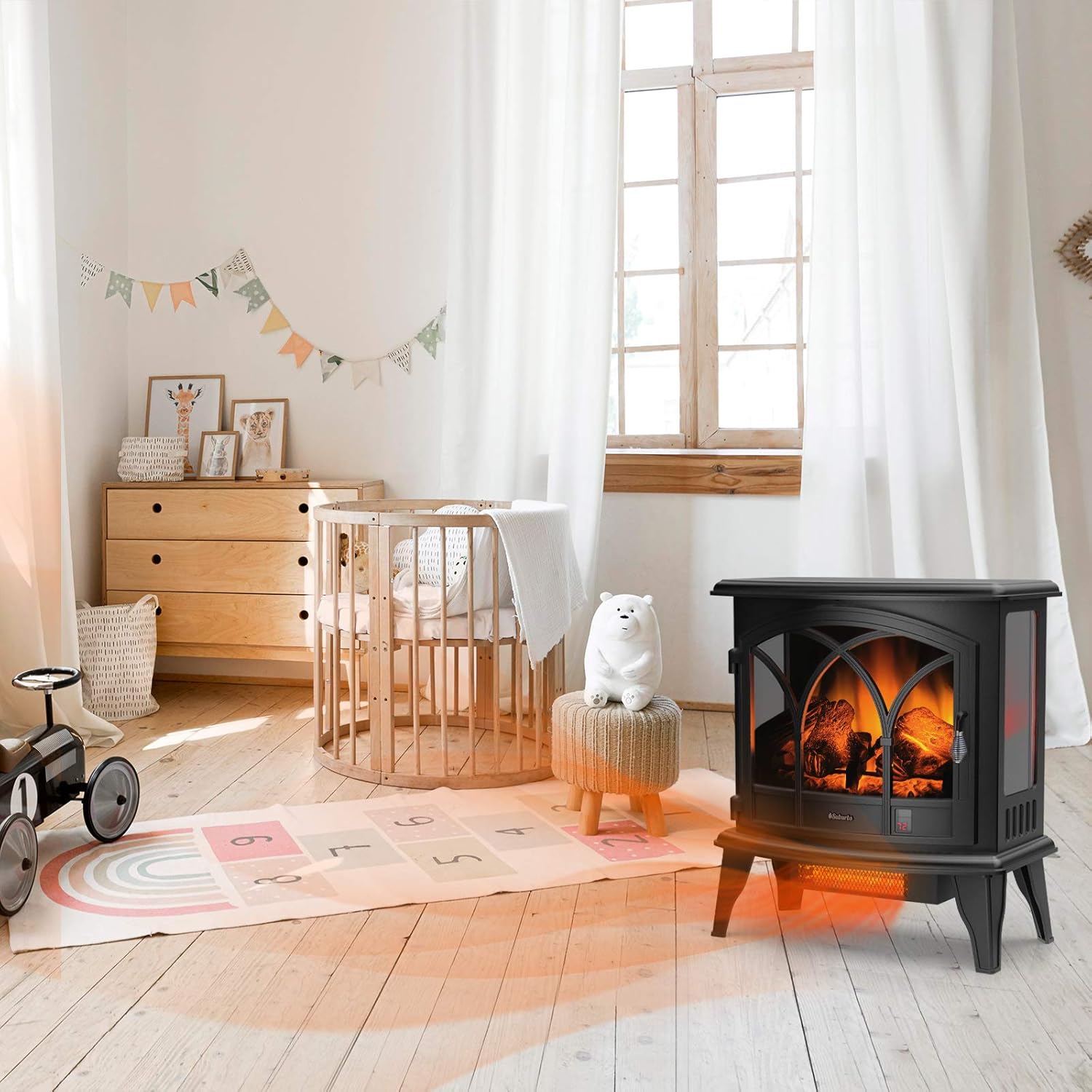 TURBRO Suburbs TS23-C Electric Fireplace Infrared Heater with Curved Door- Freestanding Fireplace Stove with Adjustable Flame Effects, Overheating Protection, Timer, Remote Control - 23" 1400W Black