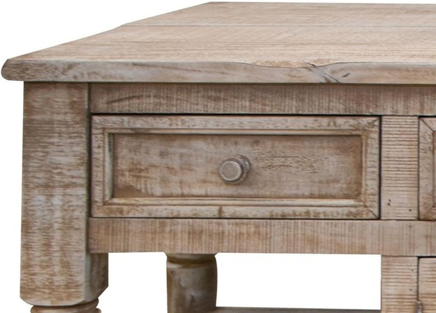 Benjara Genie 60 Inch Kitchen Island, Mango Wood, 3 Drawers, 2 Doors, Drift Sand, Brown