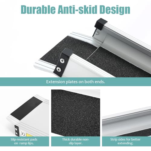 Adjustable Wheelchair Ramp 6FT Telescoping Portable Ramps for Steps Aluminum Lightweight Ramp with Storage Bag Non-Skid Ramps for Wheelchair for Home 72" L x 7.4" W 600lbs Capacity (2 Pack)