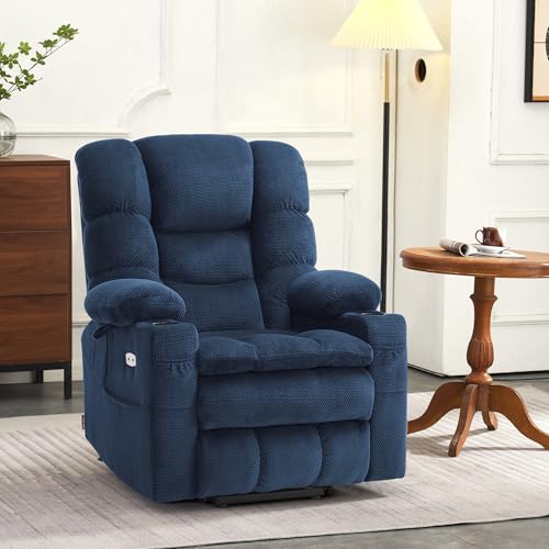 MCombo Large Triple Motor Power Lift Recliner Chair with Massage and Dual Heating, Adjustable Headrest for Tall Elderly People, Fabric 7634 (Grey, Large)