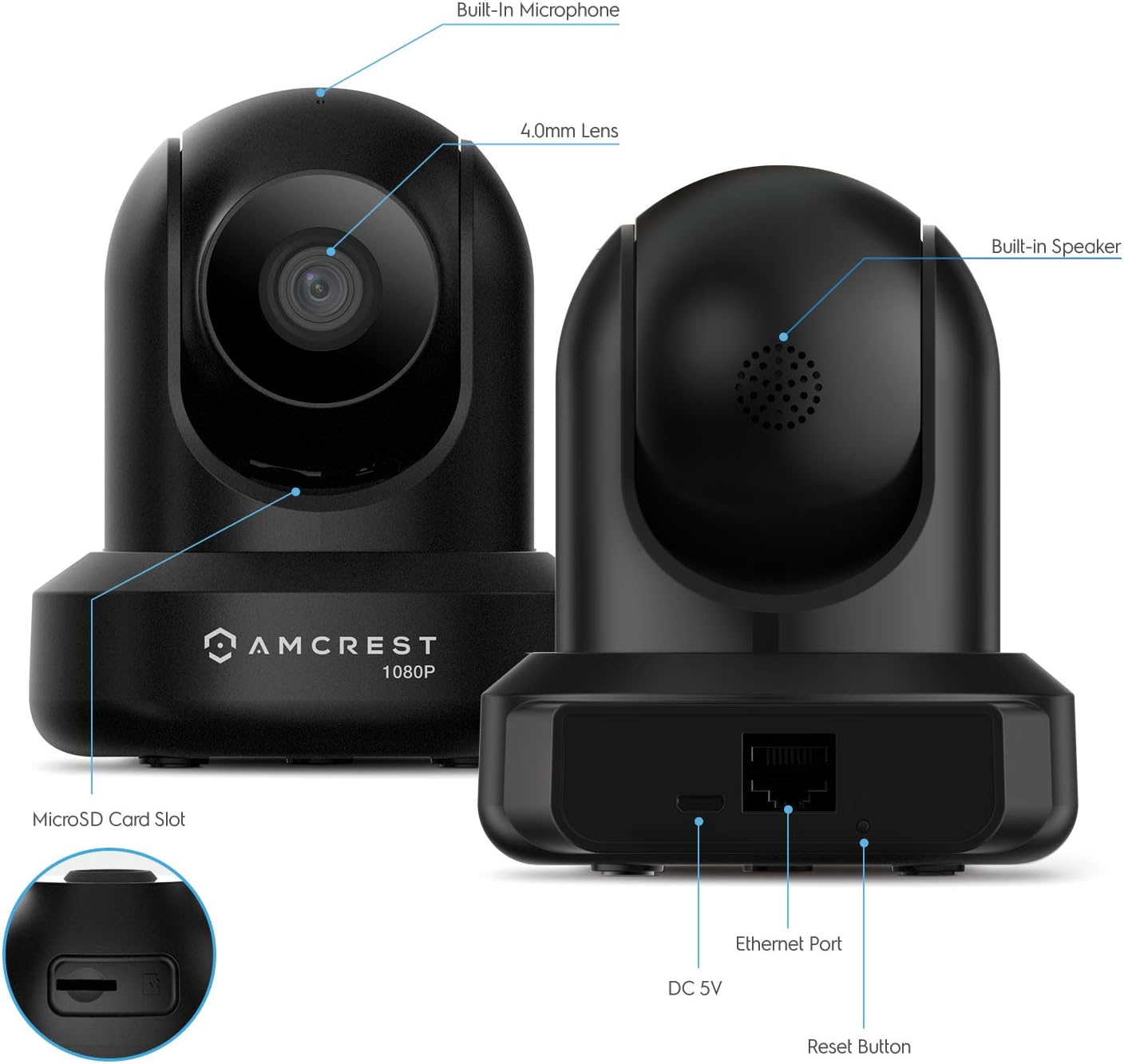 Amcrest 2-Pack 1080p WiFi Camera Indoor, 2MP Pan/Tilt Home Security Camera, Auto-Tracking, Motion & Audio Detection, Enhanced Browser Compatibility, H.265, Two-Way Talk 2PACK-IP2M-841B-V3 (Black)