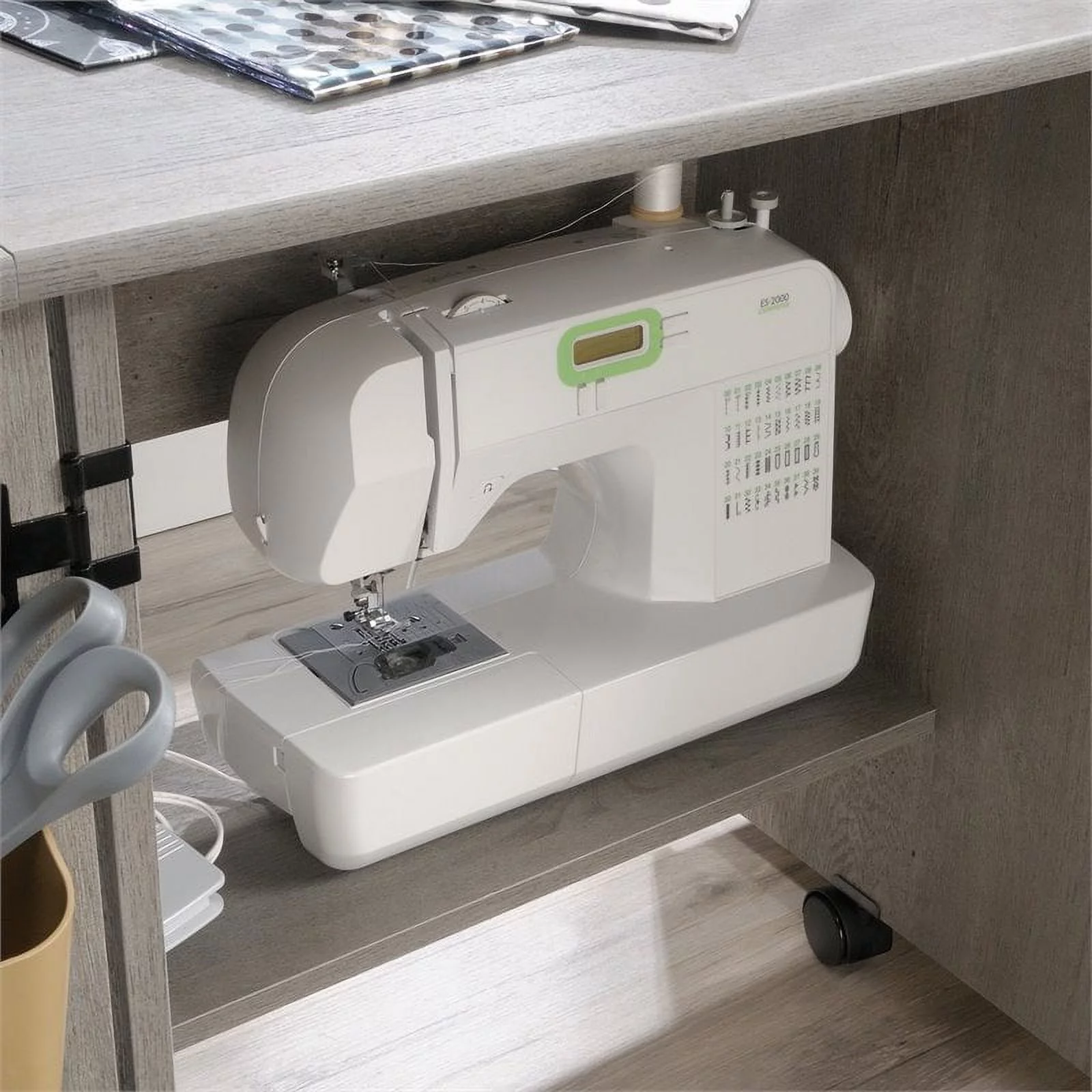 Pemberly Row Contemporary Engineered Wood Sewing Craft Table in Oak