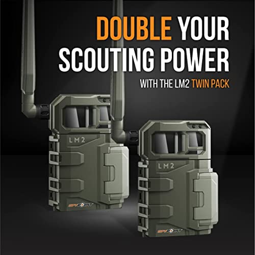 SPYPOINT LM2 Twin Pack Cellular Trail Camera - 20MP Photos, Infrared Game Night Vision Photos, 90' Flash Trail Camera & Detection Range, 0.5S Trigger Speed with Lexar 32GB Micro SD Cards (Nationwide)