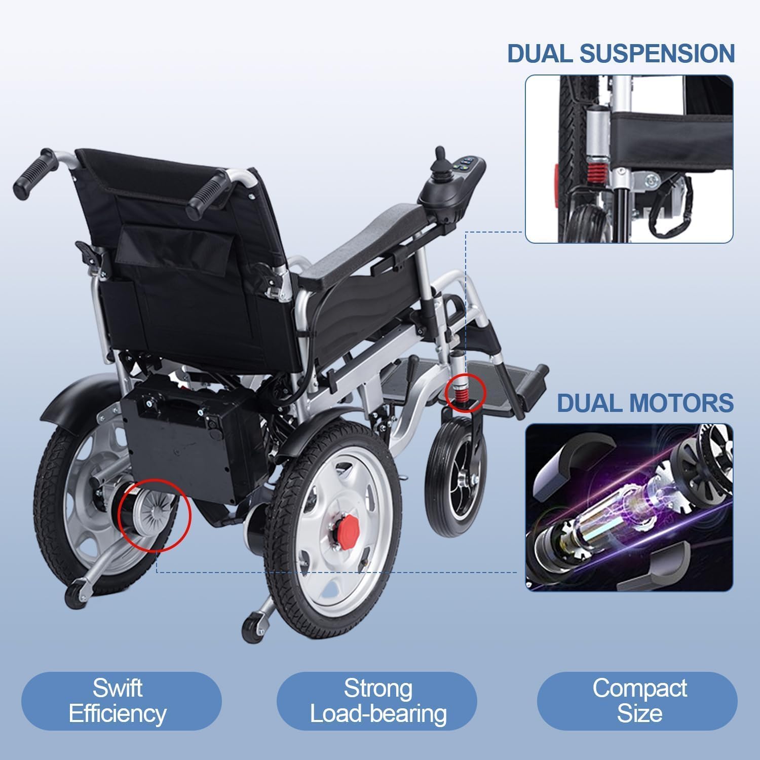 All Terrain Electric Wheelchair Heavy Duty, Foldable Electric Wheelchairs for Adults,Power Wheelchair, Electric Wheelchairs for Seniors,Motorized Wheelchair Portable Airline Approved