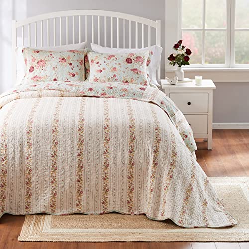 Greenland Home Antique Rose 100% Cotton Shabby Chic Bedspread Set, 3-Piece King, Blue
