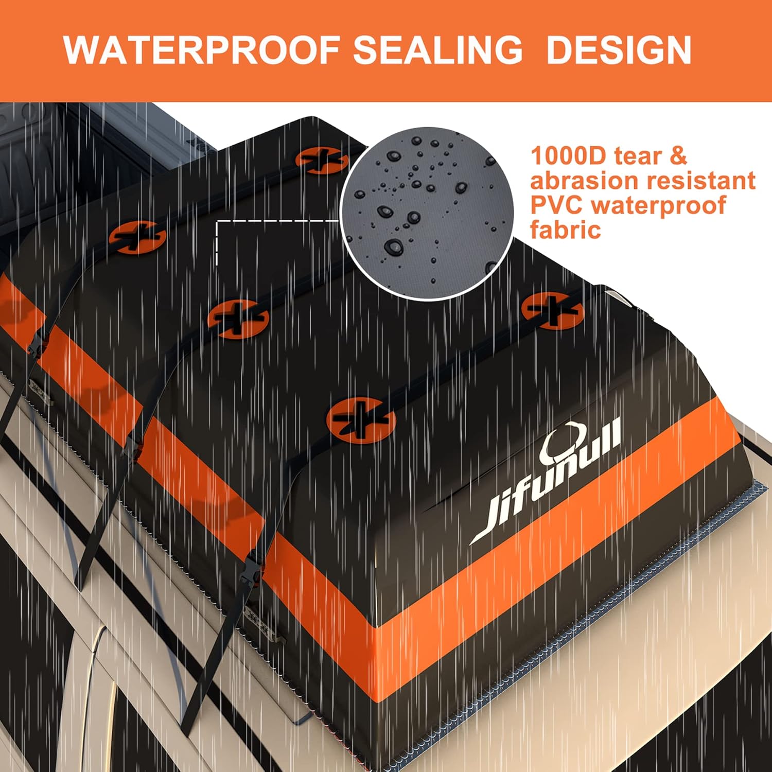 Jifunull Rooftop Cargo Carrier Bag 21 Cubic Feet, Waterproof Soft-Shell Roof Rack Cargo Carrier, 1000D PVC Anti-Tear Car Roof Bag for Vehicle with/Without Racks, Includes 7 Door Hooks, Anti-Slip Mat