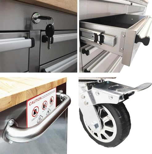 CHETTO C 72 inch Tool Chest Tool Box Mobile 15 Drawers Storage Rolling Cabinet with Wheels Lock Key Locking System Drawer Liners for Garage Warehouse Repair Shop Stainless Steel