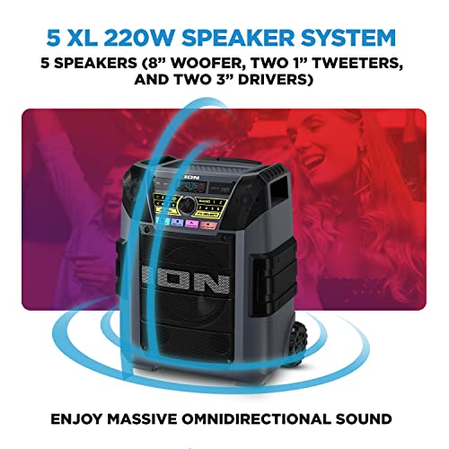 ION Block Rocker - Portable Bluetooth Outdoor Party Speaker with Karaoke Microphone, Battery, 4 Speakers, Radio, USB Port, App, Water-Resistant, 120W