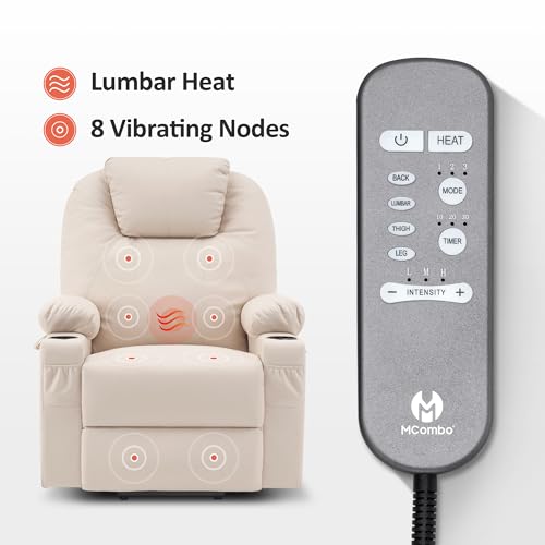MCombo Power Lift Recliner Chair for Elderly, Lift Chair with Heat and Massage, FSC Certified, USB Ports, Cup Holders, Faux Leather 7040 (Black, Medium)