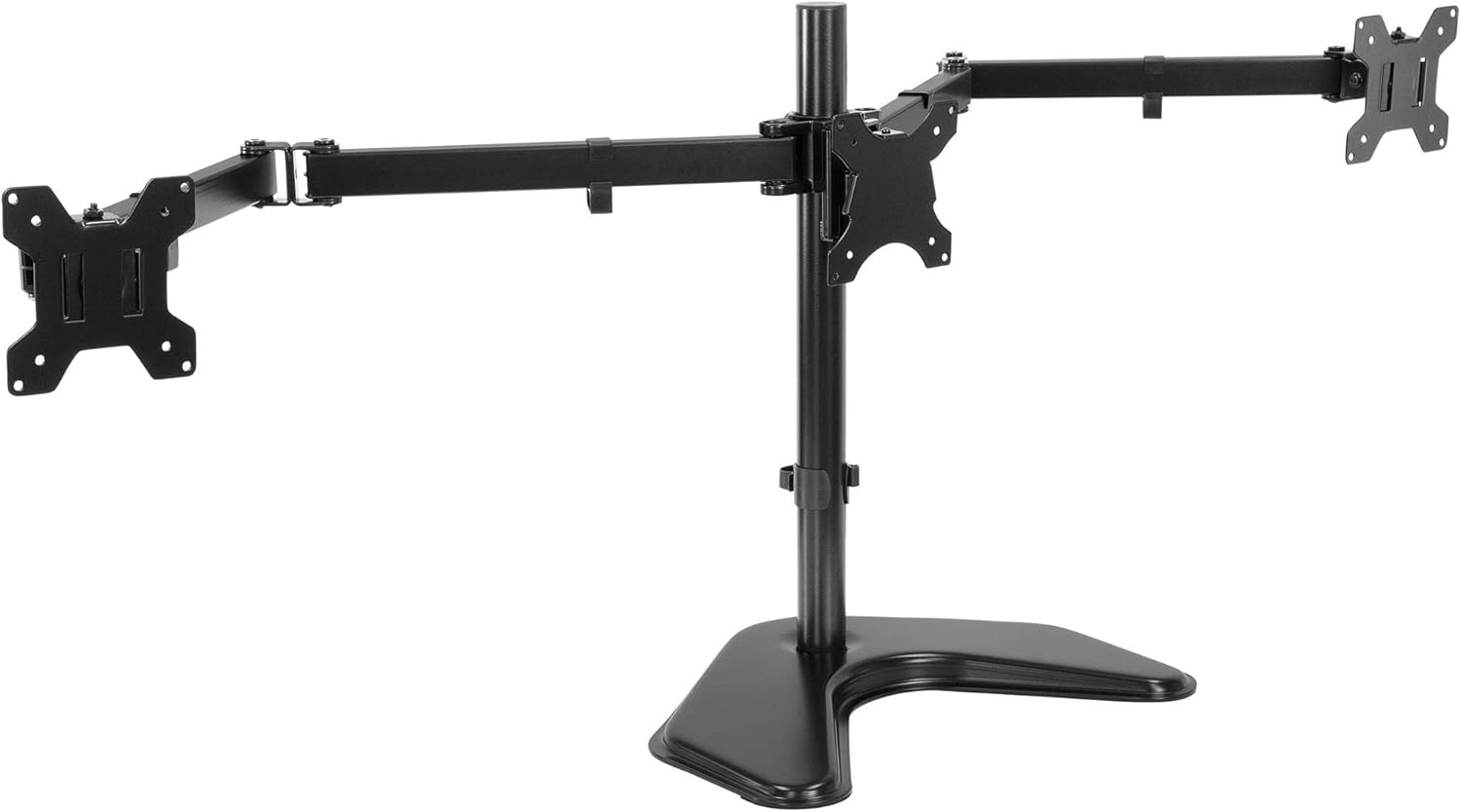 Mount-It! Triple Monitor Stand - Freestanding Computer Desk Mount Fits Up to 27 Inch Monitors, VESA 75, 100 Compatible Pack of 2