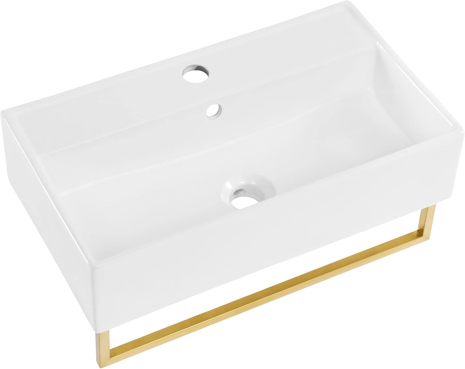 Reims 22" Wall-Mount Bathroom Sink with Brushed Gold Towel Bar